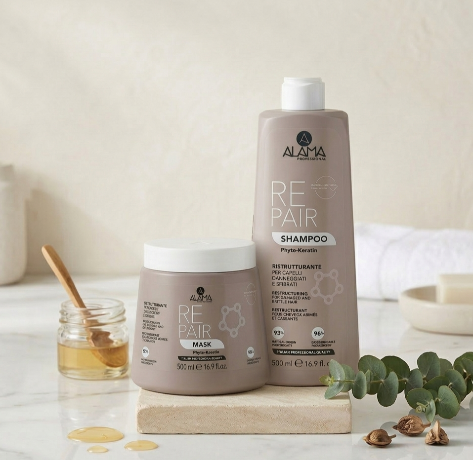 Pack Alama Professional Repair : Duo Reconstruction Intense à la Kératine (Shampooing 500ml + Masque 500ml)